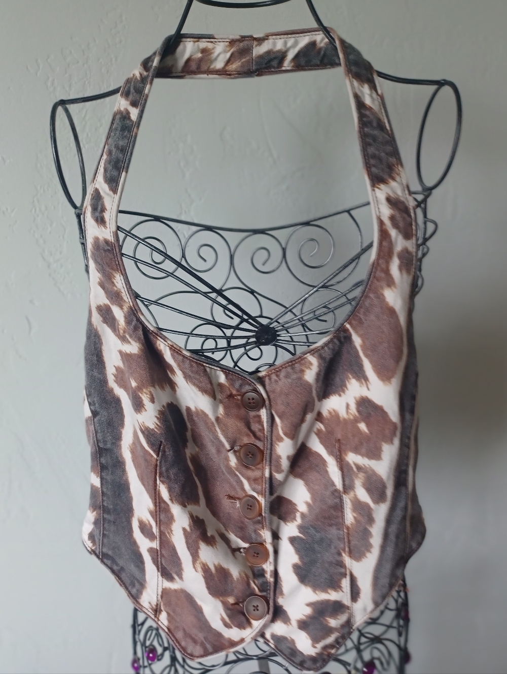 WeWoreWhat Brown Cow Print Button-Front Halter Top